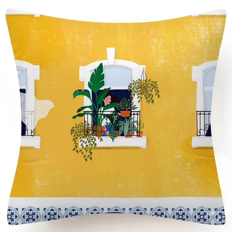 Yellow Throw PILLOW COVER 2-Sided Gray White Decorative Sofa Cushion Case 18x18"