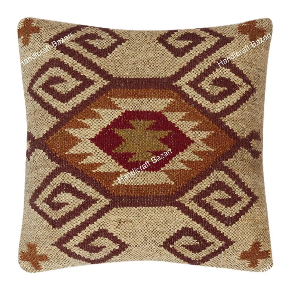 Indian Jute Cushion cover 18x18 inch Vinatge Handwoven Pillow Sham For Sofa chai