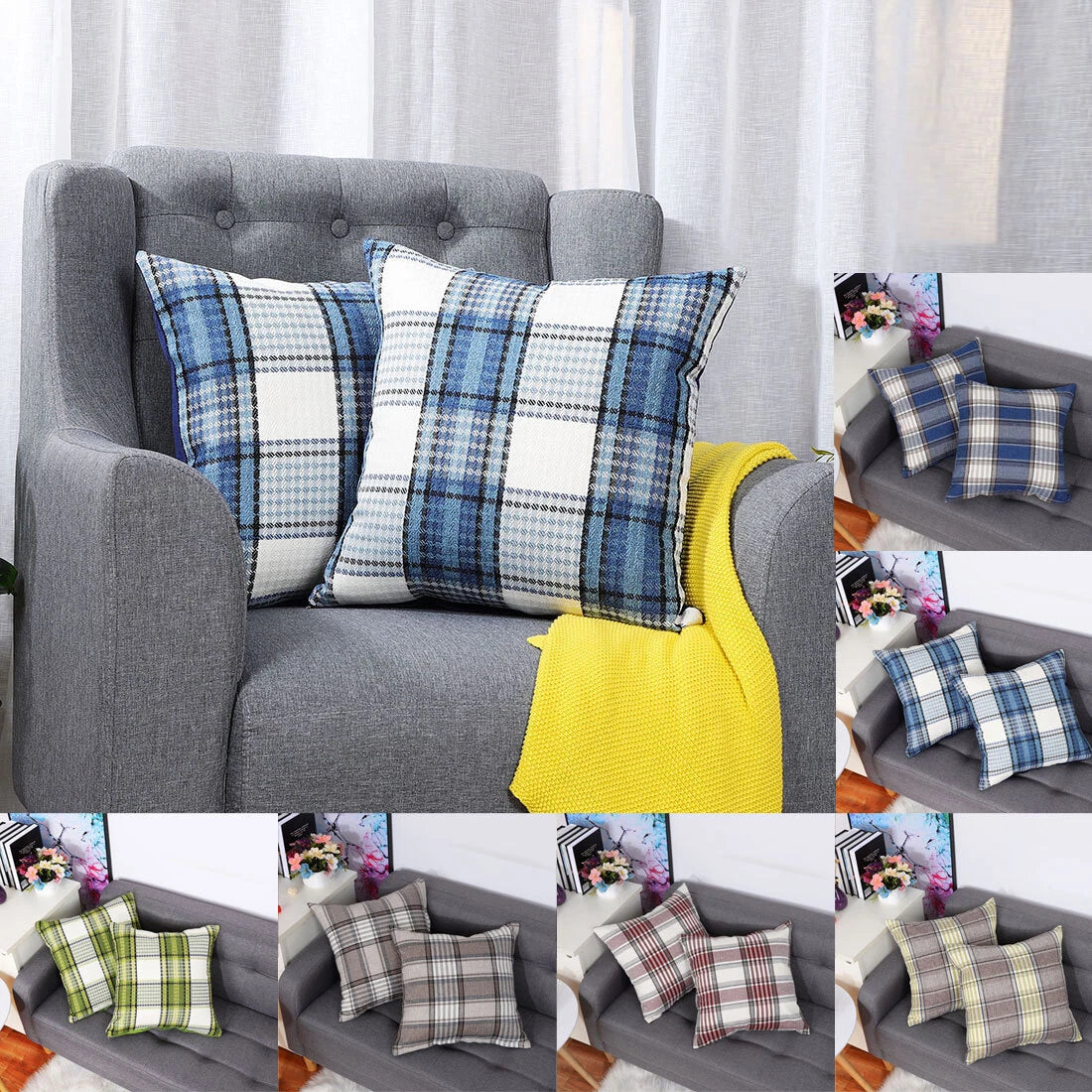 2PCS Buffalo Check Plaid Throw Pillow Case Sofa Waist Cushion Cover Home Bedding