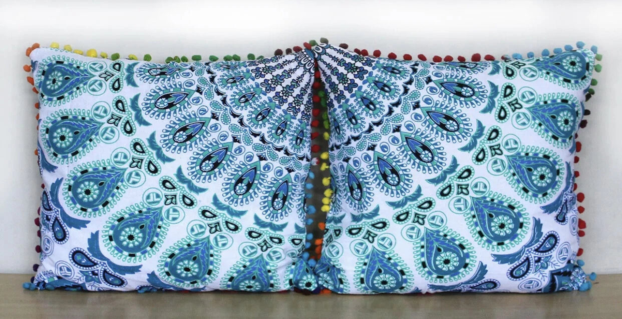 Mandala Square Pillowcase 16x16" Handmade Cotton Pom Pom Cushion Covers Sofa bed