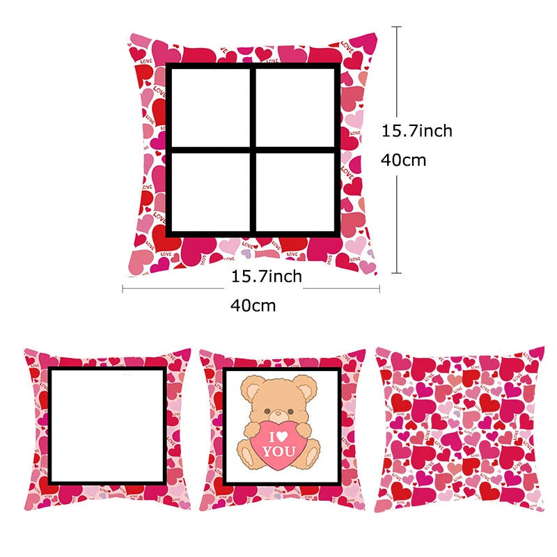 DIY Pink Heart Love Gift Sofa Bed Cushion Cover Sublimation Blank Home Decor