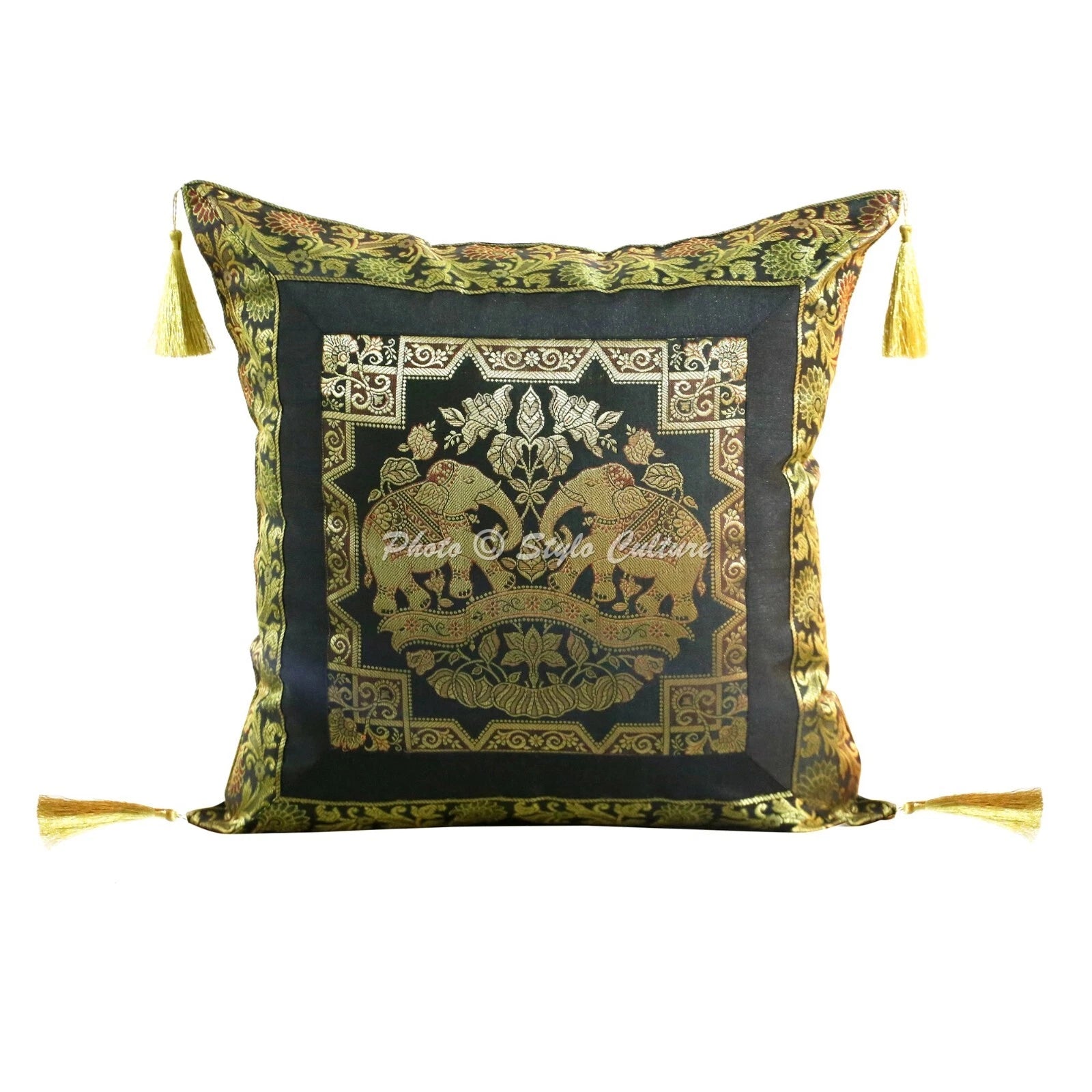 Home Decor 18 x 18 in Cushion Cover Brocade Jacquard Elephant Pillow Case
