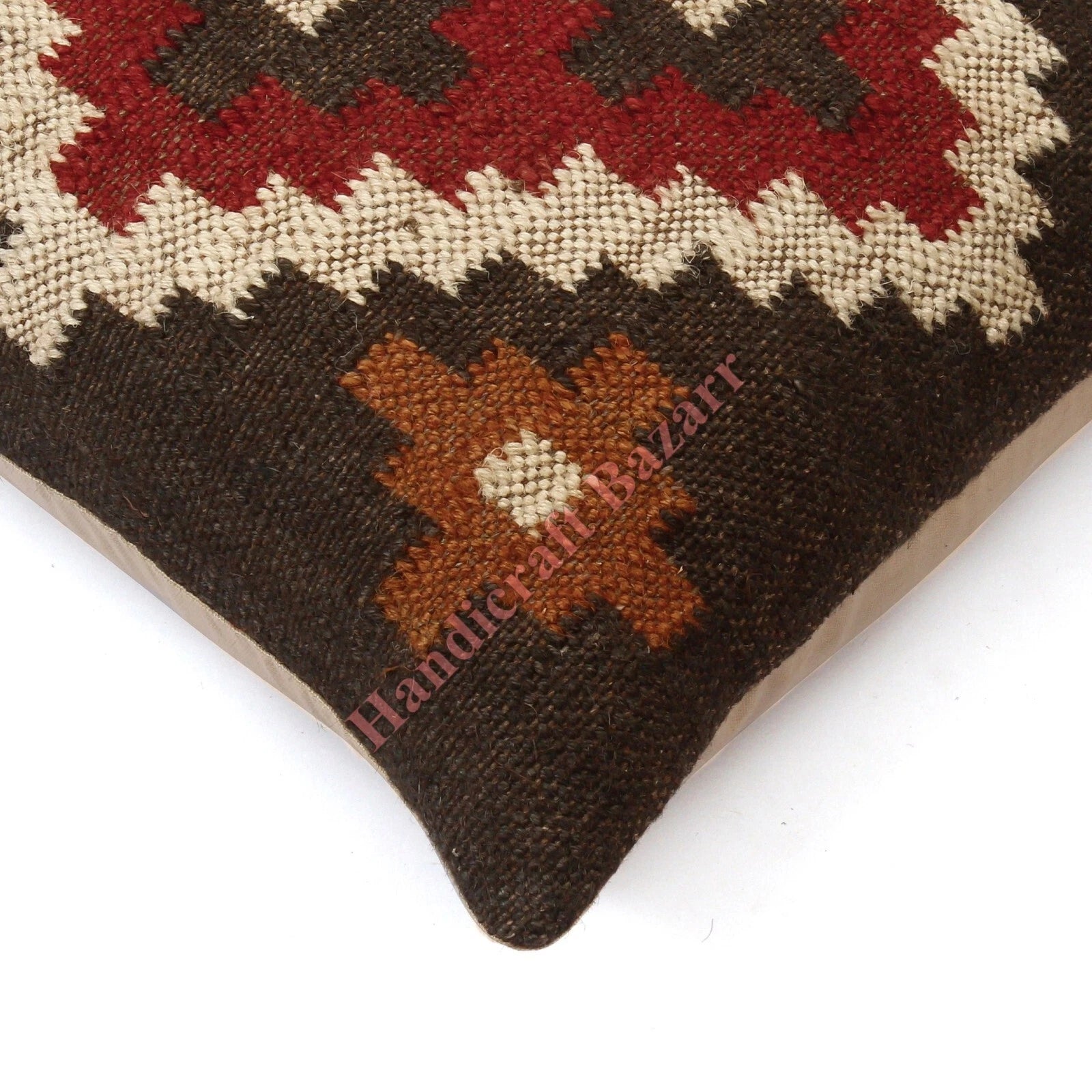 Rustic 2 Pc Kilim Cushion Cover Wool Jute Pillow Living Room Sofa Decor Boho Cas