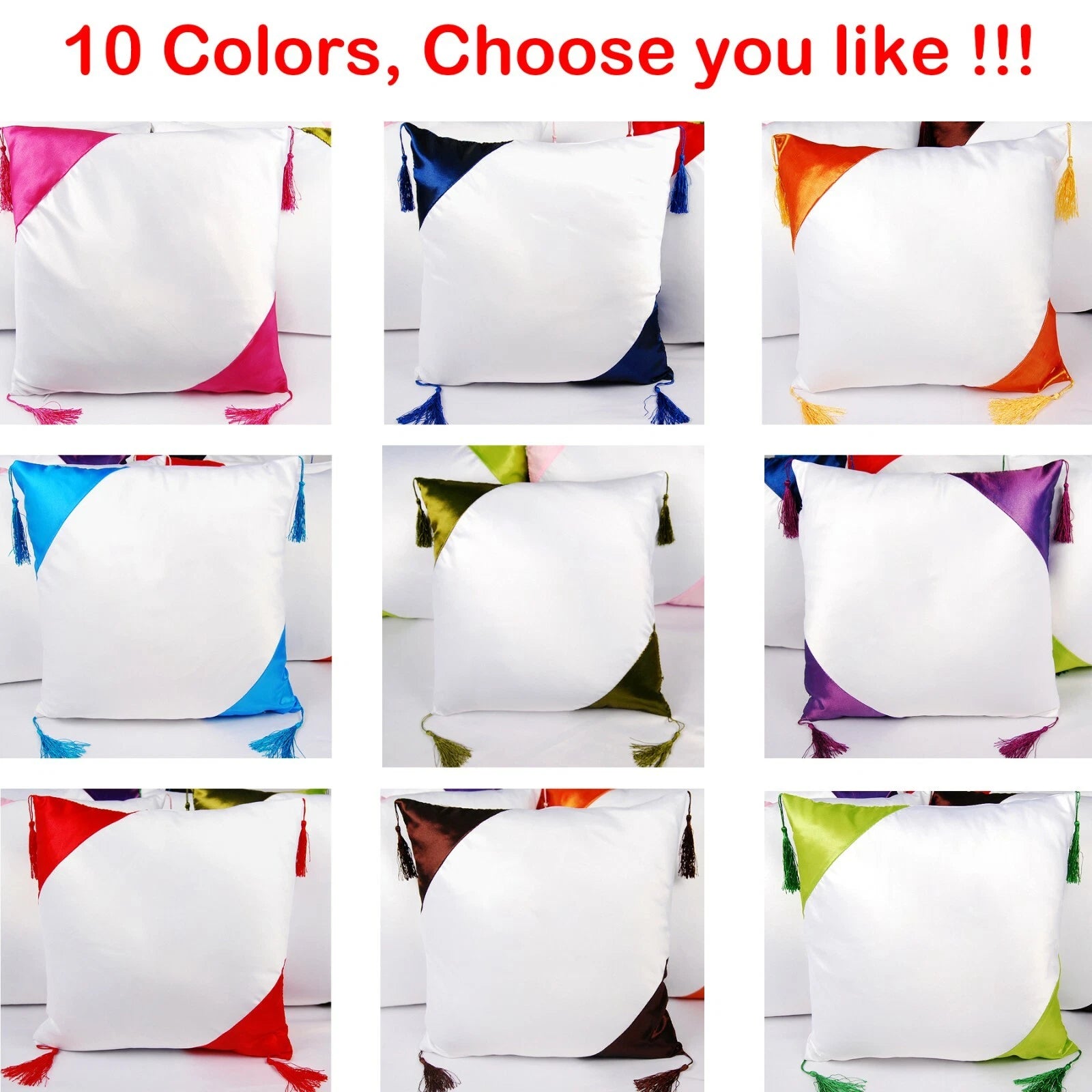 16" Sublimation Blank Pillow Case w/ Tassel Ball DIY Printed Home Sofa Bed Decor