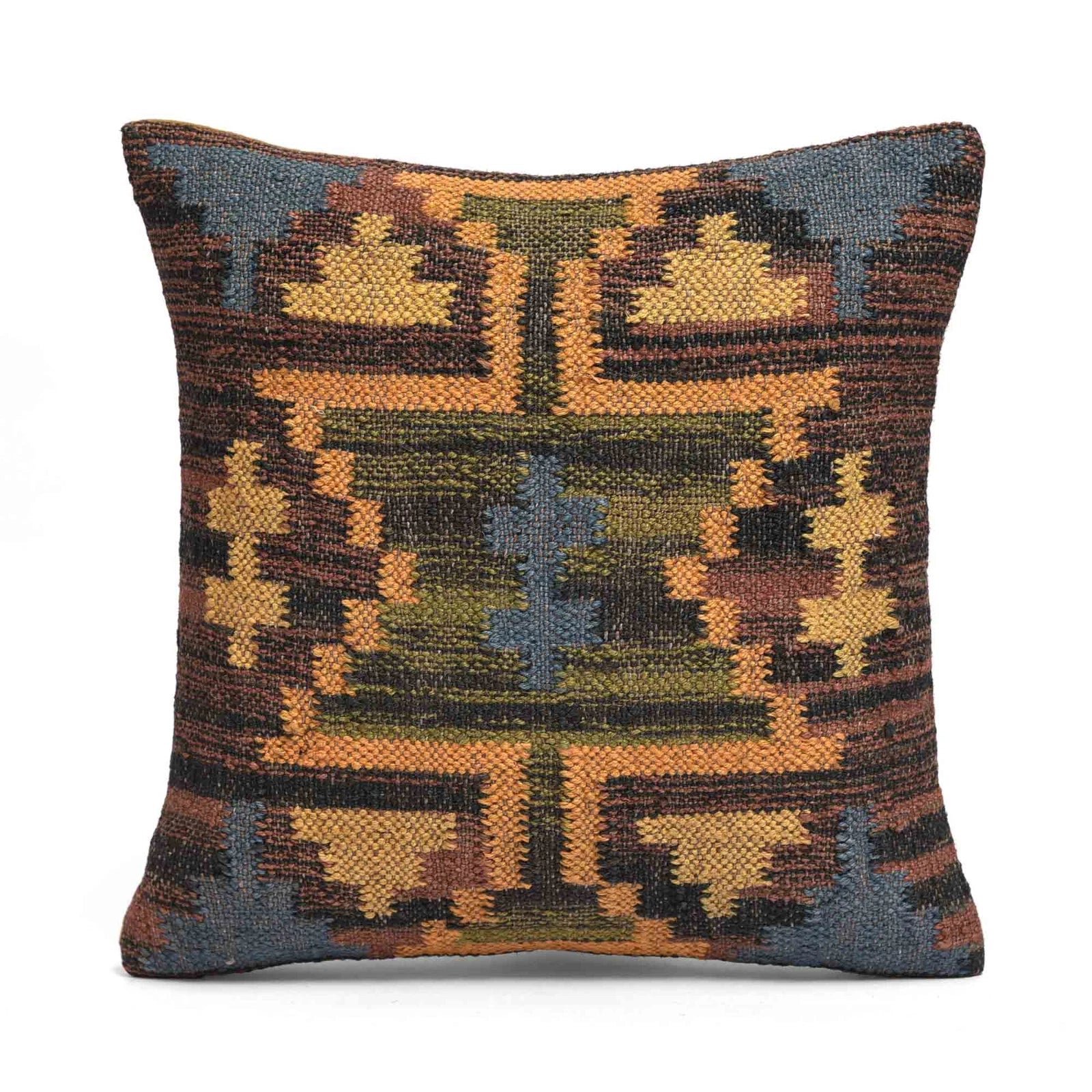 Handwoven Woll Jute Cushion Cover 18x18 Vinatge Sofa Pillow Case Kilim Chair Pad