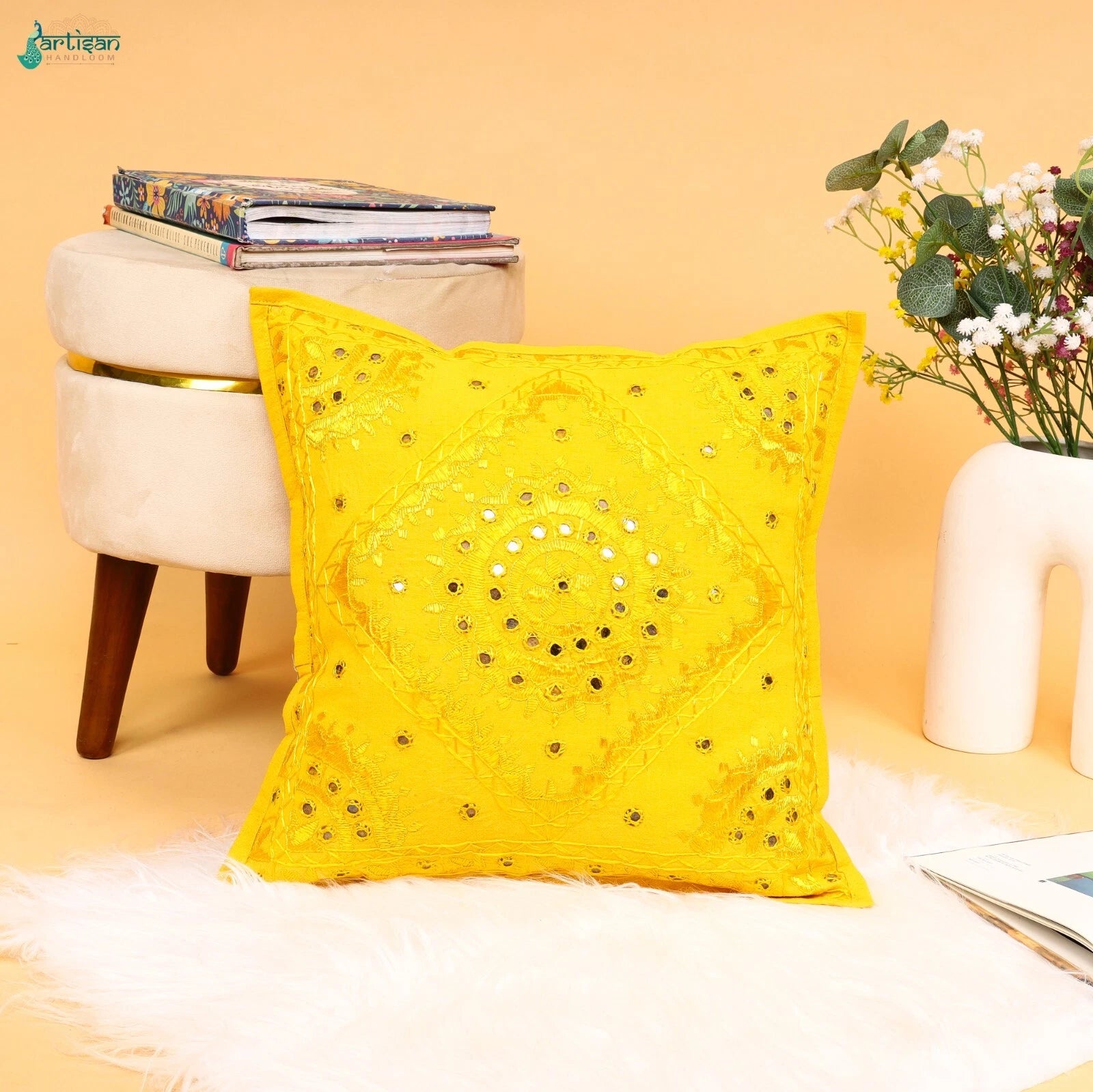 Hippie Baho Style Sofa & Bed Square Pillow Case Cover Mirror Work Cushion Covers
