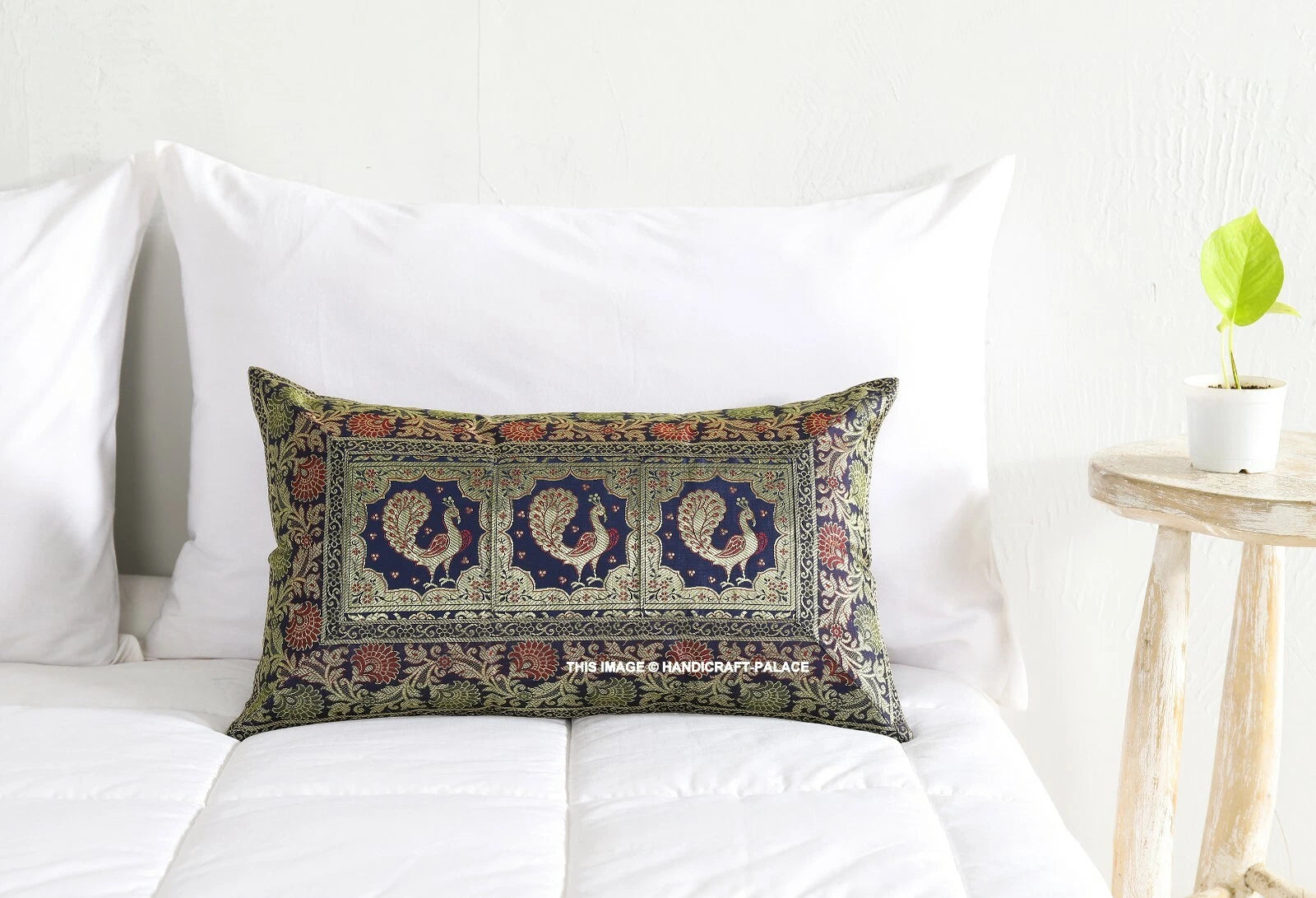 Handmade Brocade Silk Cushion Cover Indian Home Sofa Decor Pillow Case 12"x20"