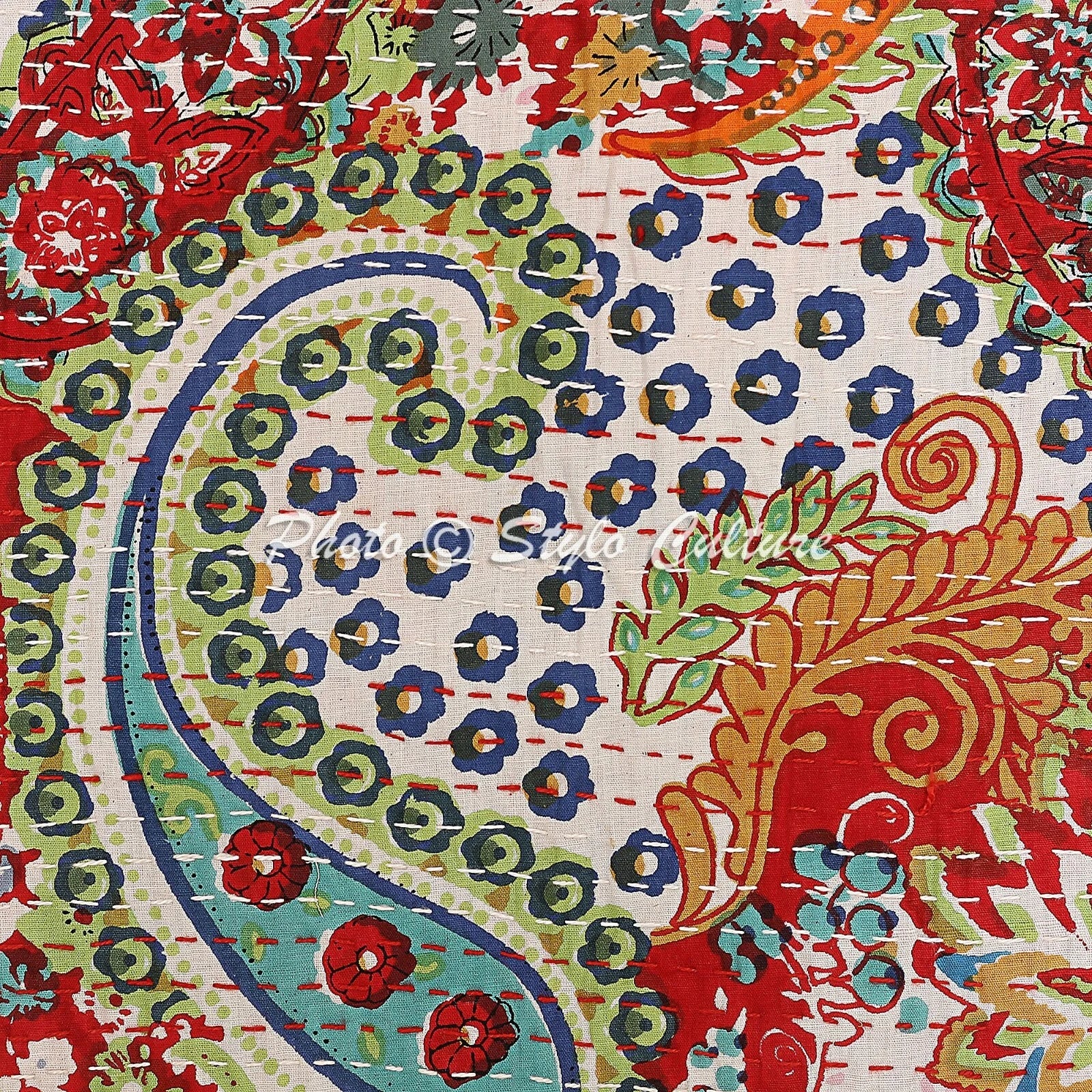 Decorative Kantha Cushion Cover Indian Cotton Paisley Sofa Bedding Pillow Case