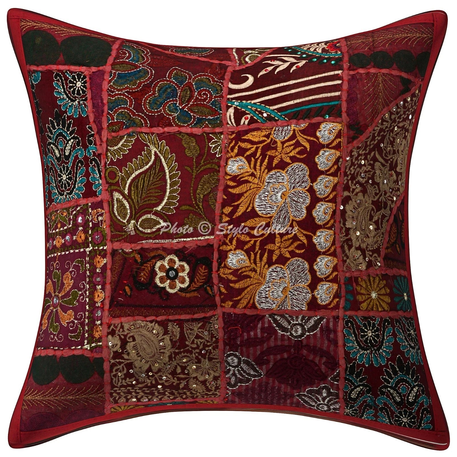Boho Hippie Yoga Pillow Case Cushion Cover Red Vintage Indian Meditation