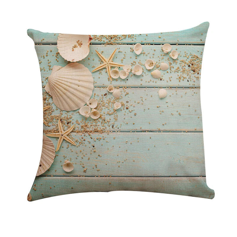 PILLOW COVER Ocean Beach Sea Blue Starfish Shells Bed Sofa Cushion Case 18x18