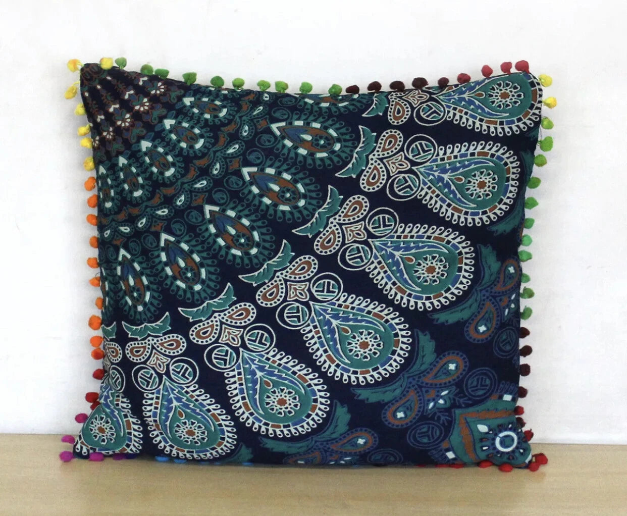 Mandala Square Pillowcase 16x16" Handmade Cotton Pom Pom Cushion Covers Sofa bed