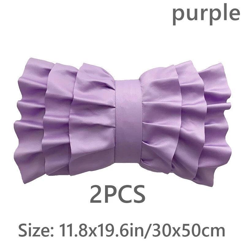 2X Satin Bowknot Ruffle Pillowcase Throw Cushion Pillow Case Cover Sofa Bed