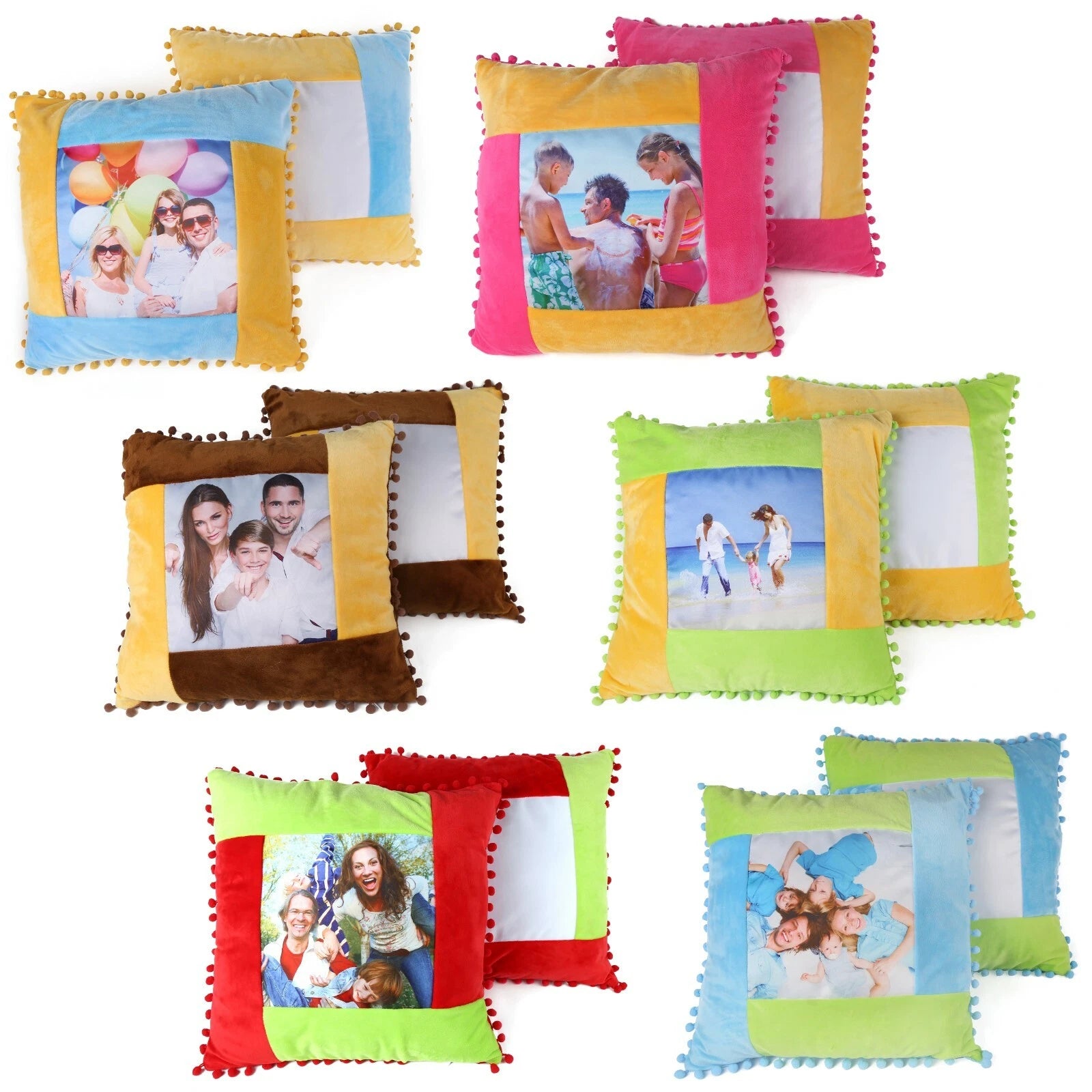 10pcs Sublimation Blank Pillowcase Multicolor Plush Sofa Cushion Cover with Ball
