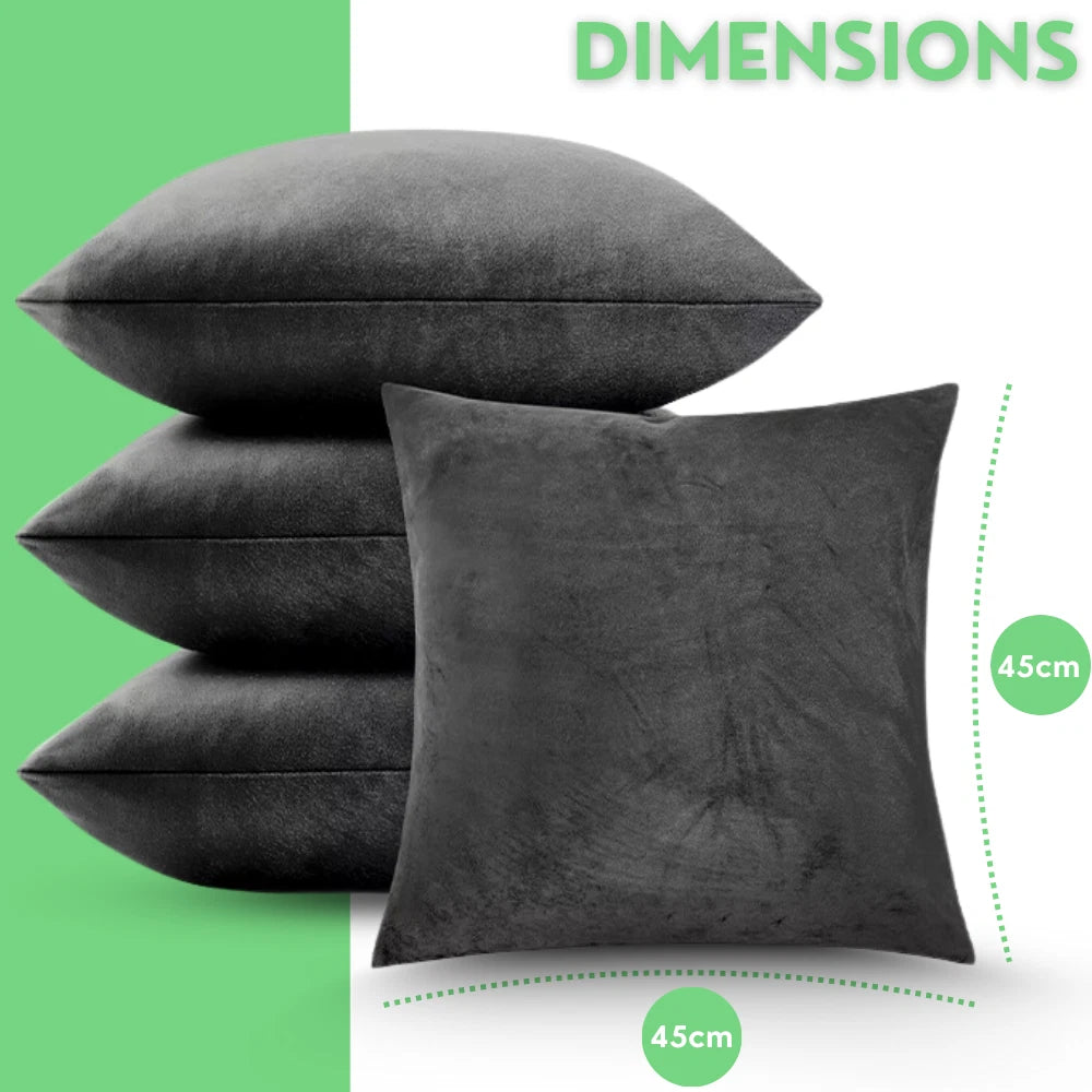 4x Cushion Covers Velvet Cushion Filled Bed Sofa Pillow Settee Protector 18"x18"