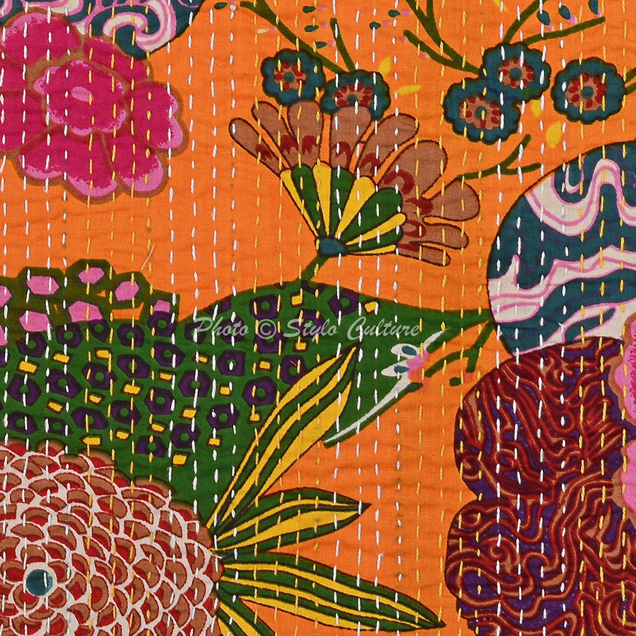 Indian Kantha Bedding Sofa Pillow Case Cover Vintage Throw Cushion Cover 16"