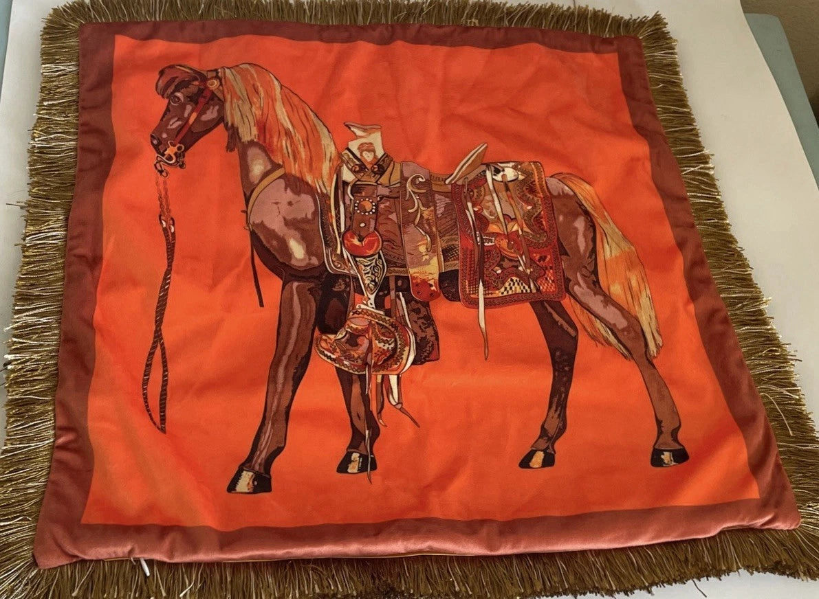 Throw Pillow Case Orange Velour Horse Sofa Decorative Cushion Cover 19x19