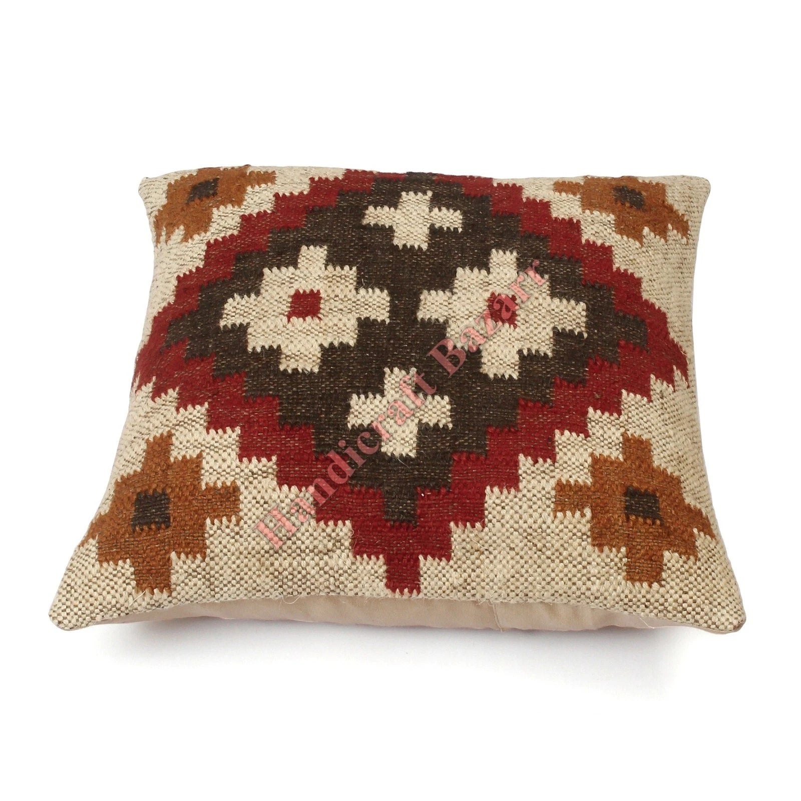Rustic 2 Pc Kilim Cushion Cover Wool Jute Pillow Living Room Sofa Decor Boho Cas