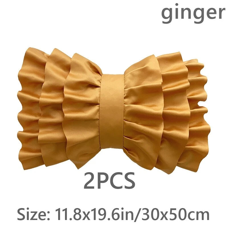 2X Satin Bowknot Ruffle Pillowcase Throw Cushion Pillow Case Cover Sofa Bed