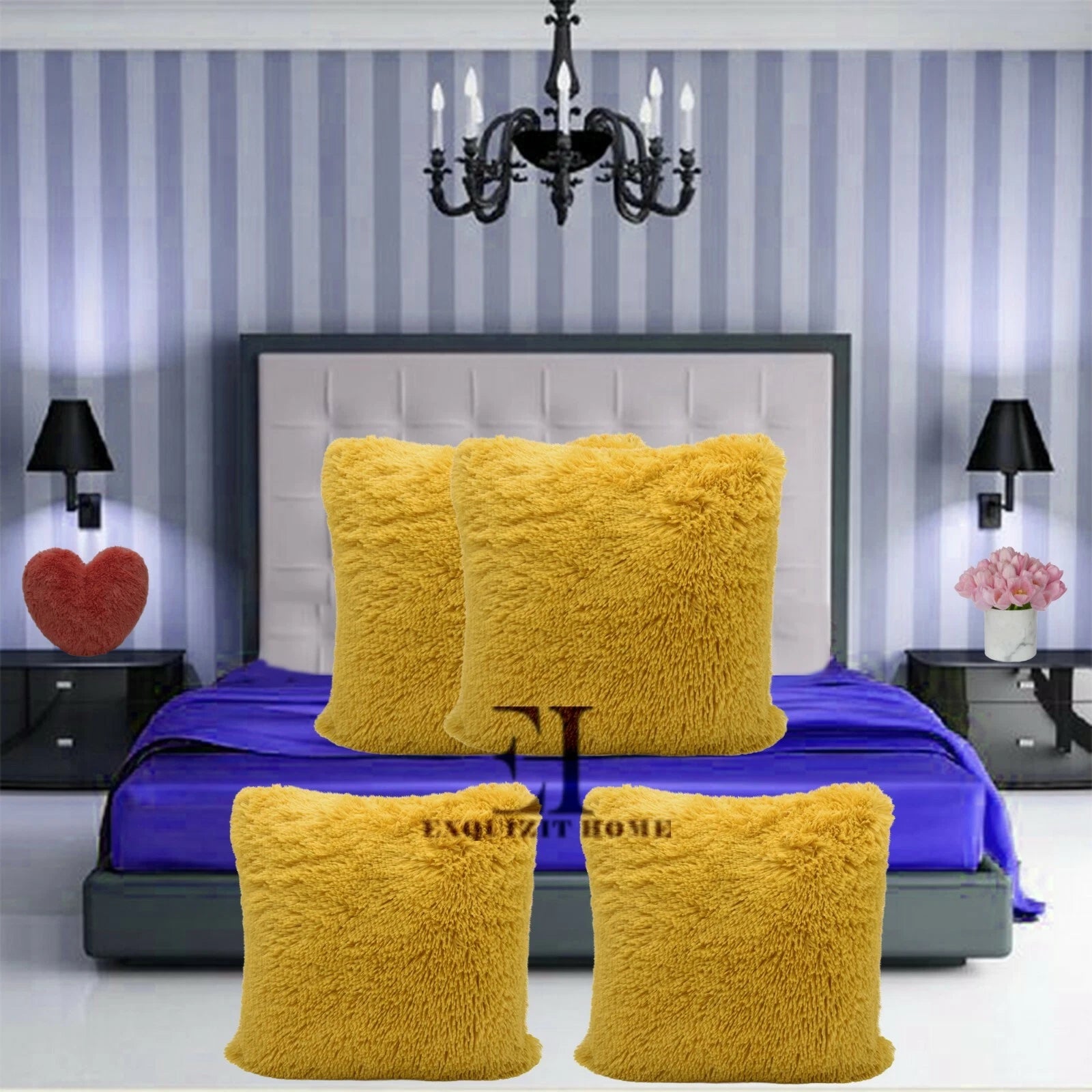 Teddy Fleece Set of 4 x Cushion Covers 43 x 43cm Warm Super Soft Home Sofa Decor