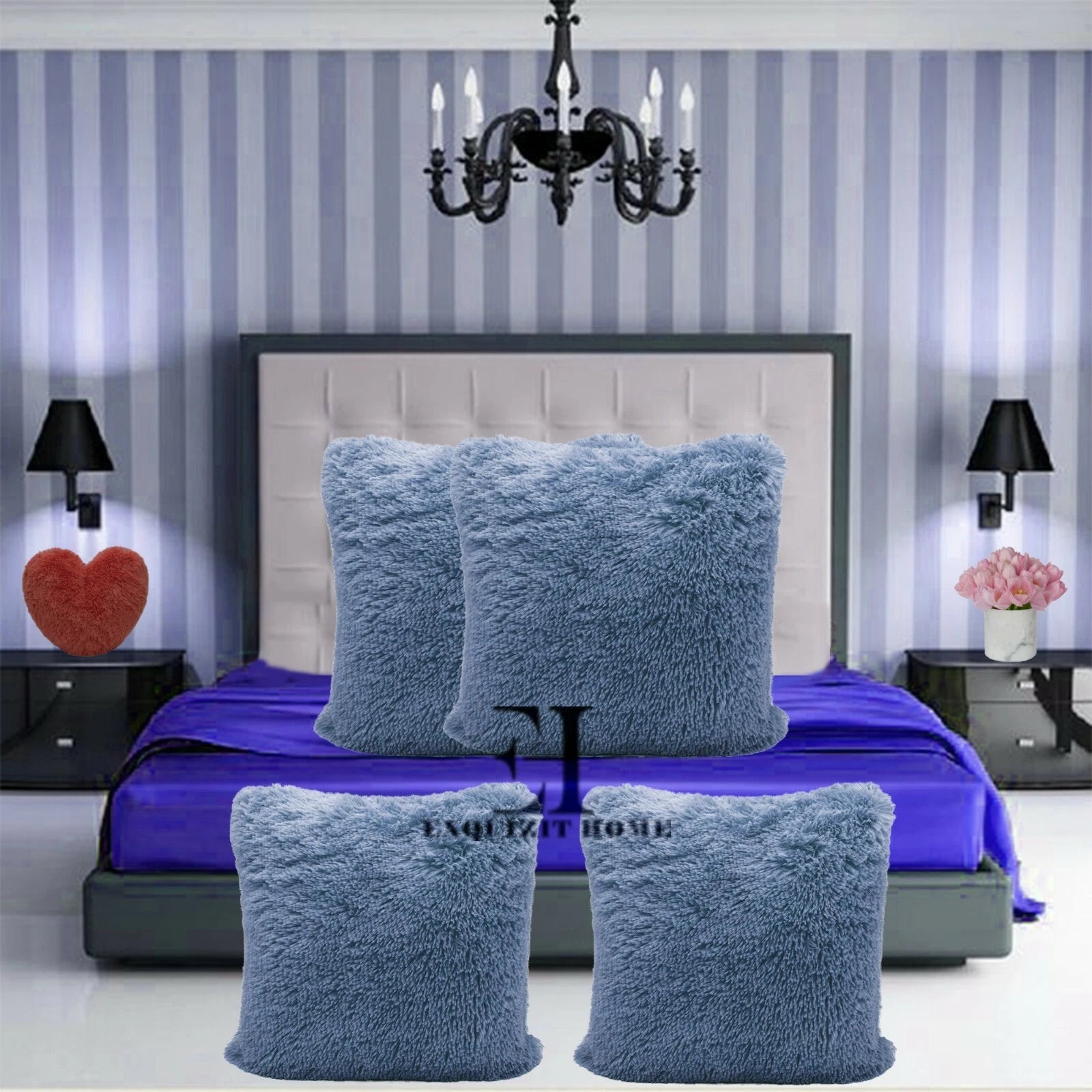 Teddy Fleece Set of 4 x Cushion Covers 43 x 43cm Warm Super Soft Home Sofa Decor