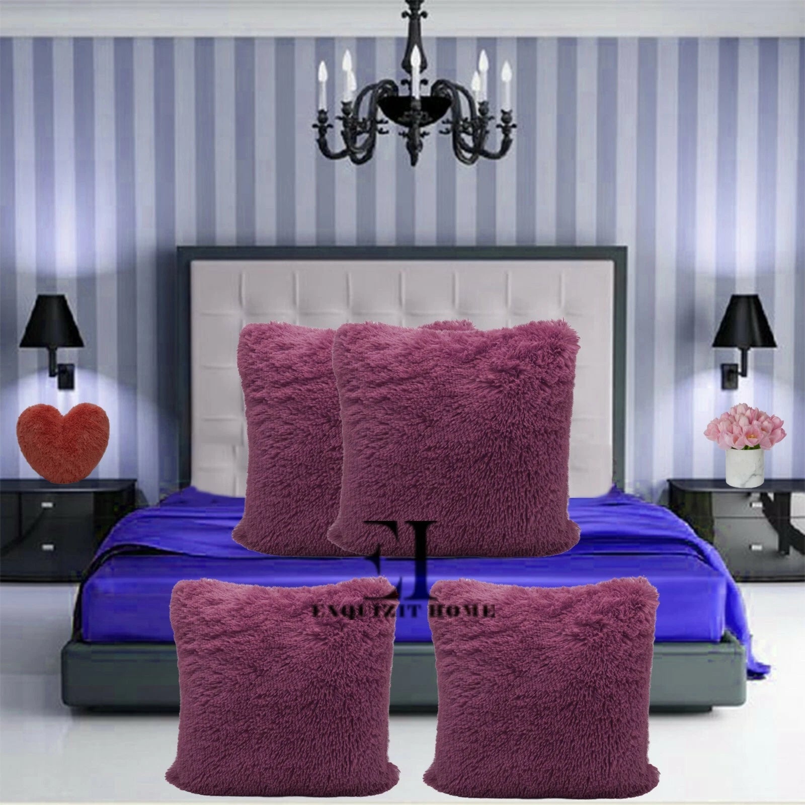 Teddy Fleece Set of 4 x Cushion Covers 43 x 43cm Warm Super Soft Home Sofa Decor