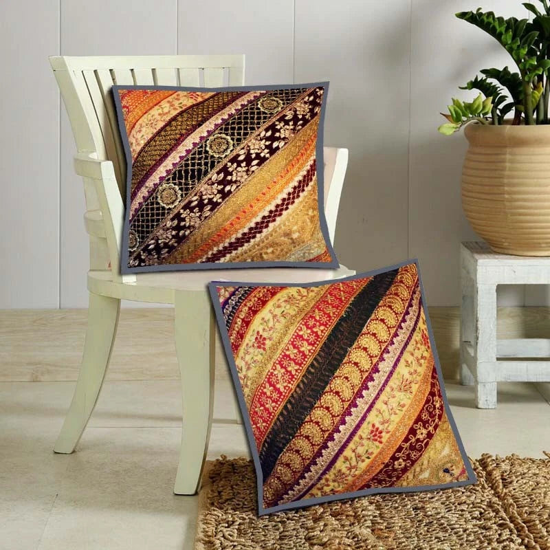 16" SET OF 2 PC INDIAN HOME SOFA DECOR THROW ACCENT FLOOR CUSHION PILLOW COVERS