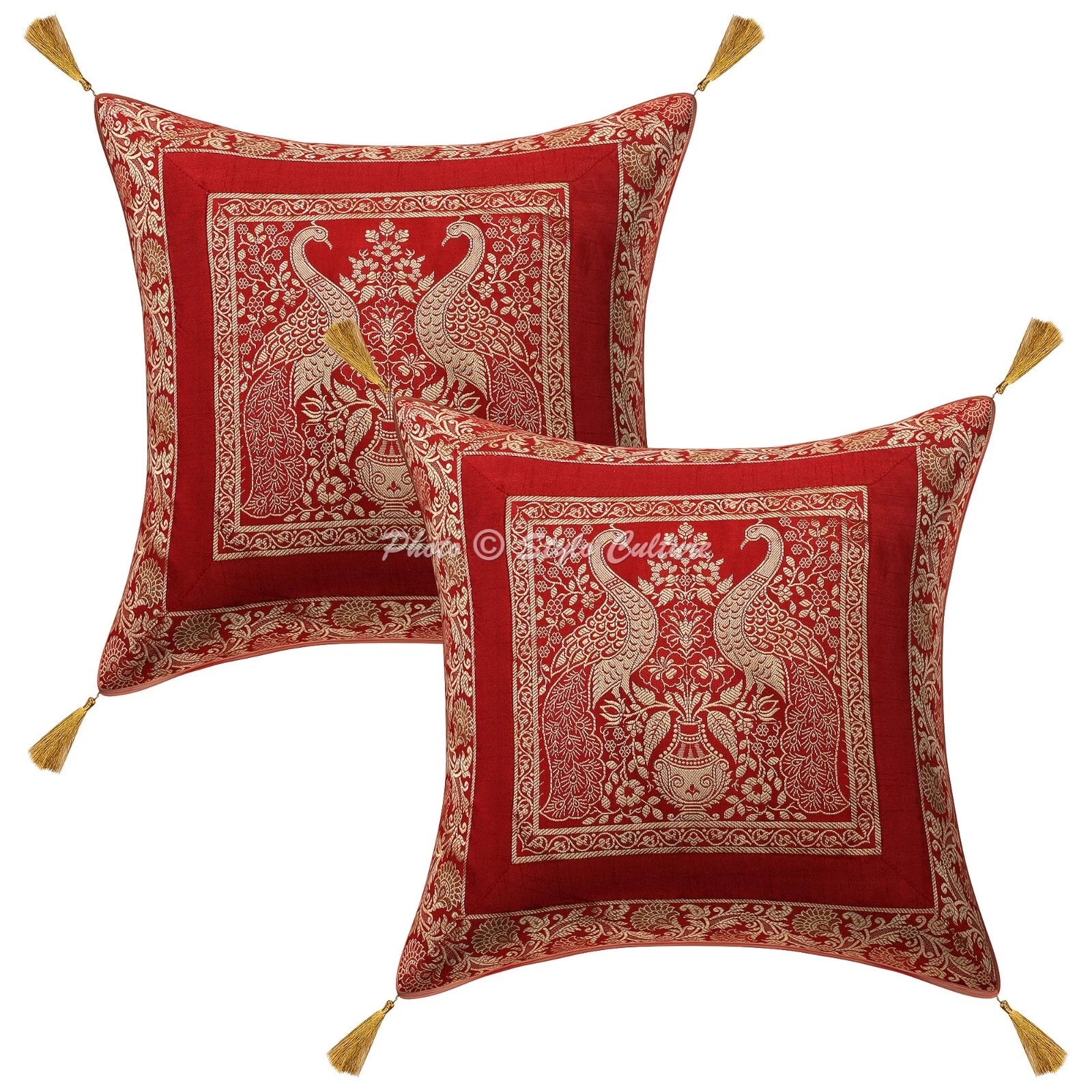 Pillow Cover Handcrafted Brocade Jacquard Decor Car Sofa Cushion Case 18 x 18 in