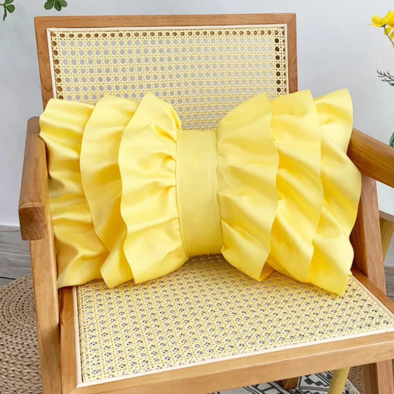 2X Satin Bowknot Ruffle Pillowcase Throw Cushion Pillow Case Cover Sofa Bed