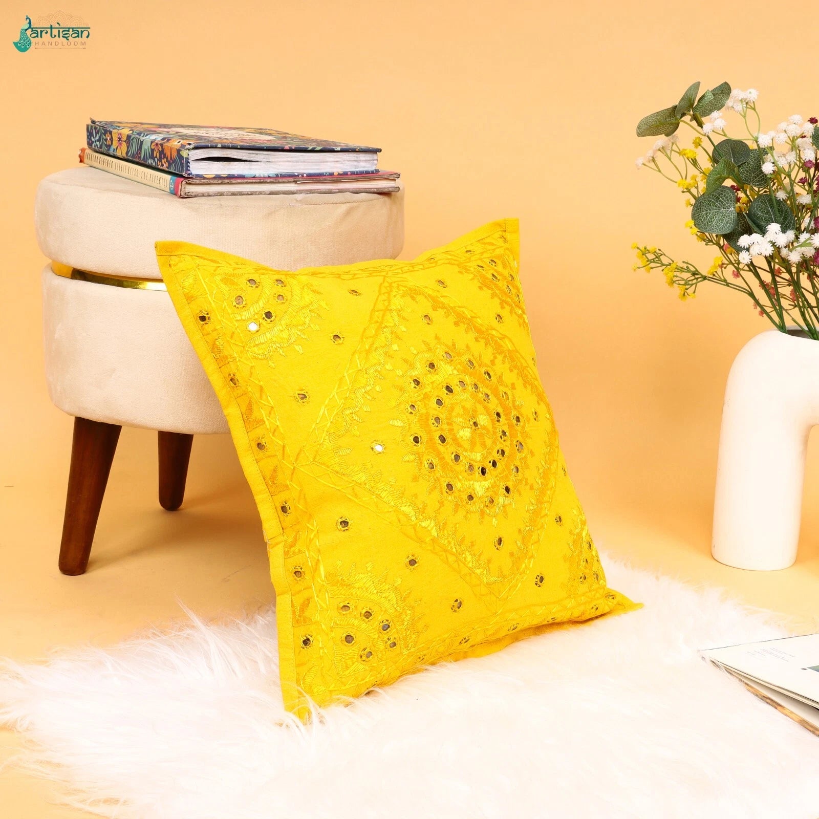 Hippie Baho Style Sofa & Bed Square Pillow Case Cover Mirror Work Cushion Covers