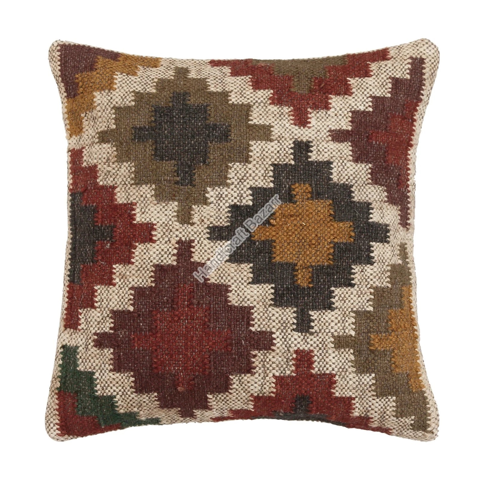 Rustic 2 Pc Kilim Cushion Cover Wool Jute Pillow Living Room Sofa Decor Boho Cas