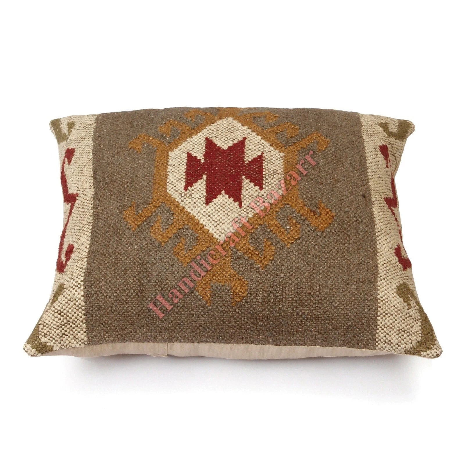 Rustic 2 Pc Kilim Cushion Cover Wool Jute Pillow Living Room Sofa Decor Boho Cas