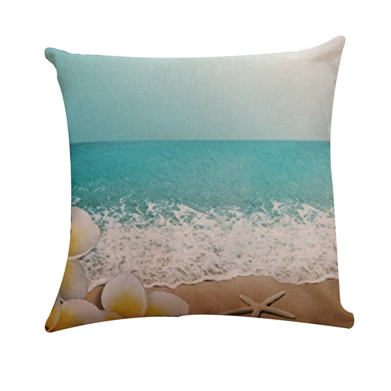 PILLOW COVER Ocean Beach Sea Blue Starfish Shells Bed Sofa Cushion Case 18x18