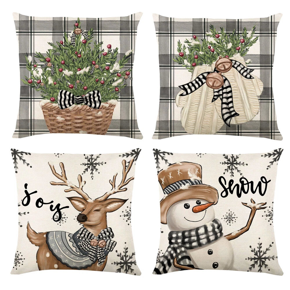 Christmas Pillowcase Linen Back Cushion Cover Festival Gift Sofa Decor Cartoon