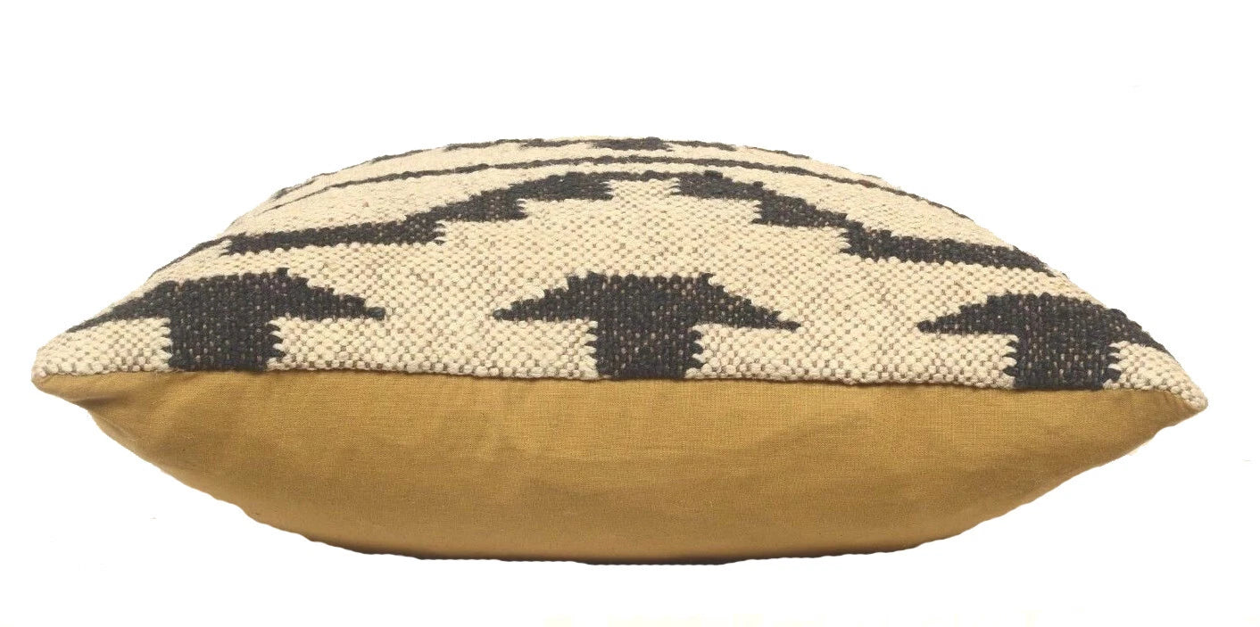 Handwoven Woll Jute Cushion Cover 18x18 Vinatge Sofa Pillow Case Kilim Chair Pad