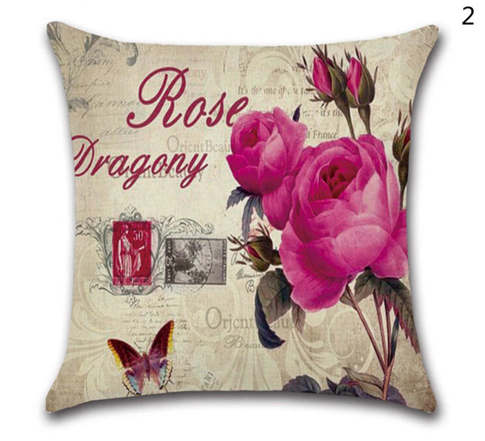 ROSES Floral PINK Sofa Bed Car Pillowcase Cushion COVER WITH  PILLOW INV. ZIPPER