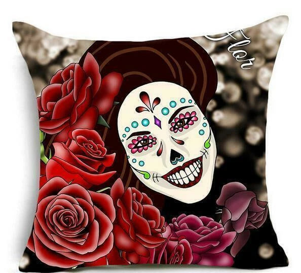 Plant Rocking Punk Skull Pillows Cover Home Sofa Decorative Pillows Cushion 18"