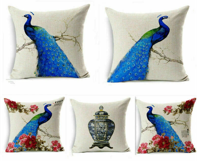 Decor Cushion Throw Cover Case Sofa Dog Cartoon Home Peacock