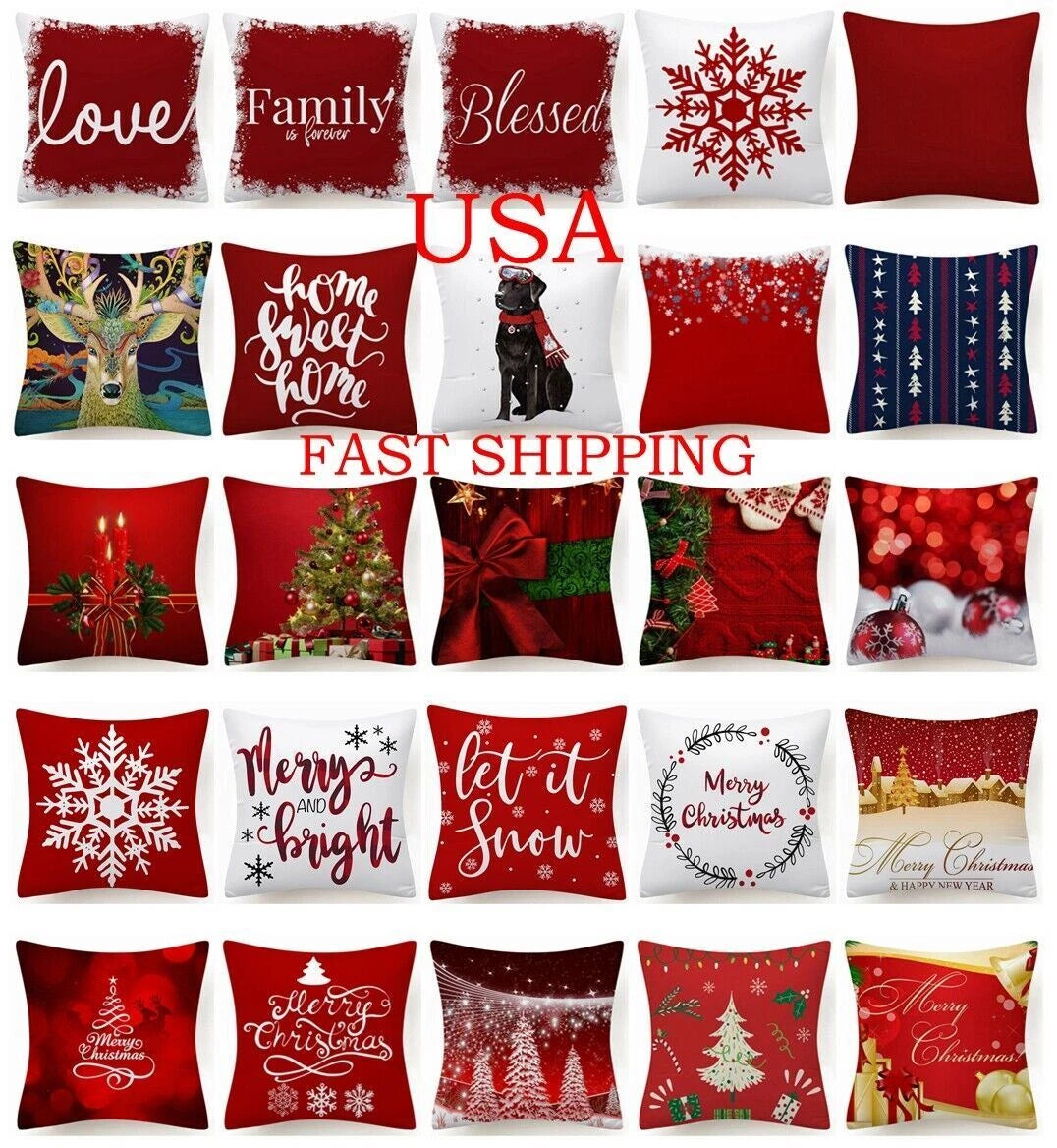 Throw PILLOW COVERS Christmas Decorative Xmas TWO-Sided Sofa Cushion Case 18x18"