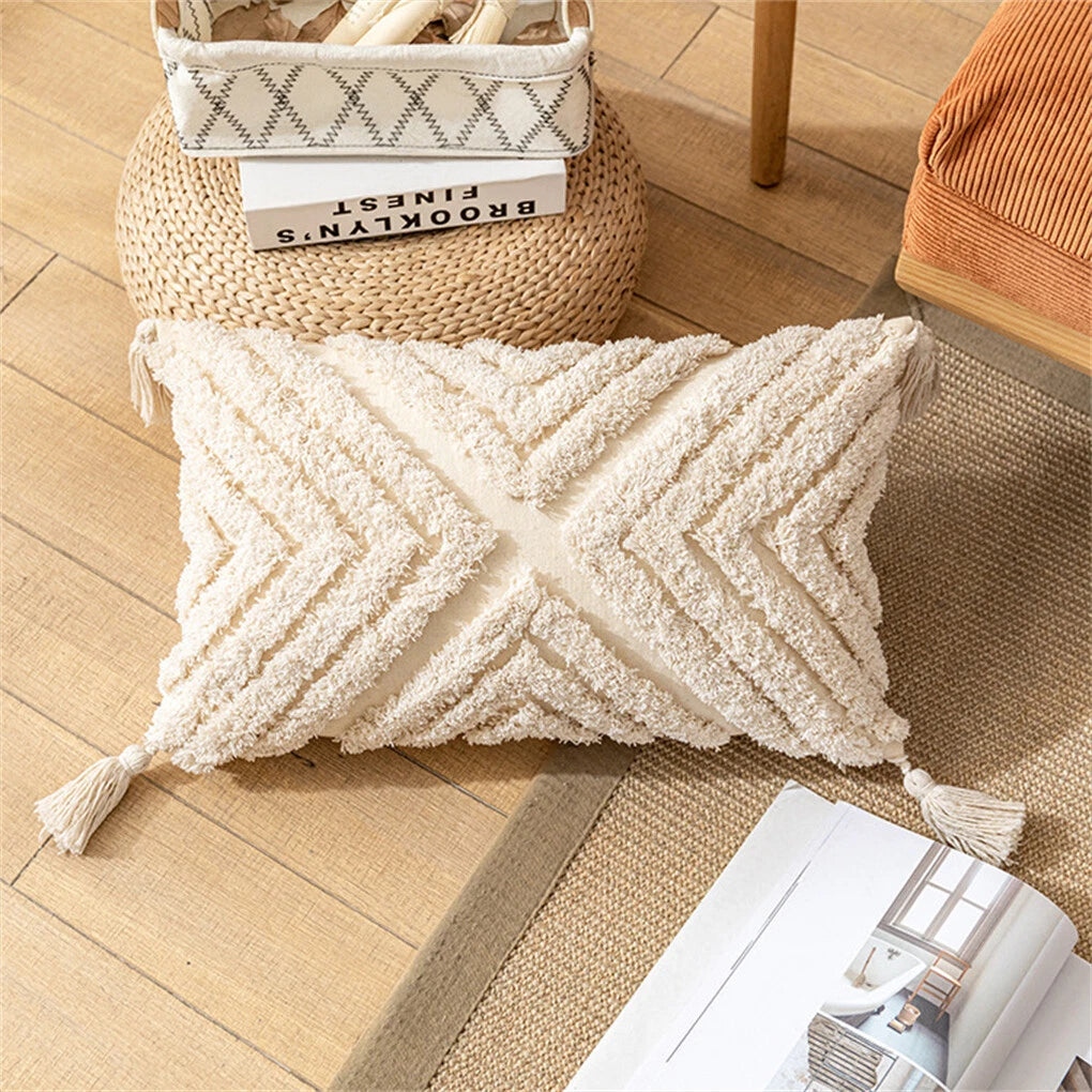 Boho Moroccan Throw Pillow Covers w/ Tassel Tufted Sofa Bed Cushion Cases Home