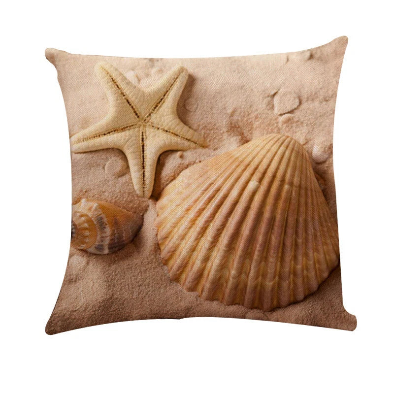 PILLOW COVER Ocean Beach Sea Blue Starfish Shells Bed Sofa Cushion Case 18x18