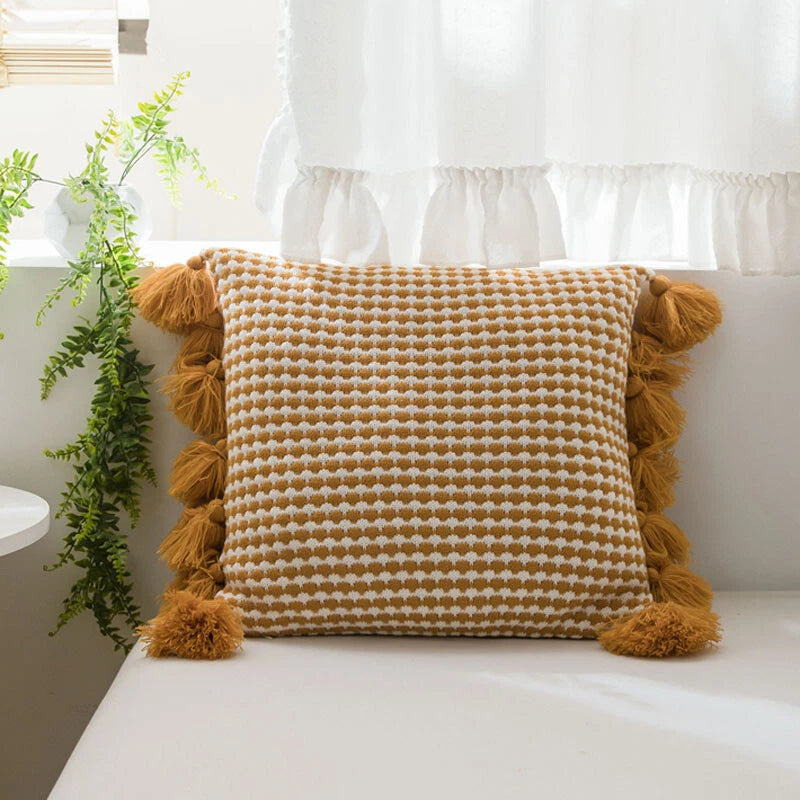 Sofa Bed Knitted Pillowcase Square Tassel Throw Waist Cushion Covers Chair Decor