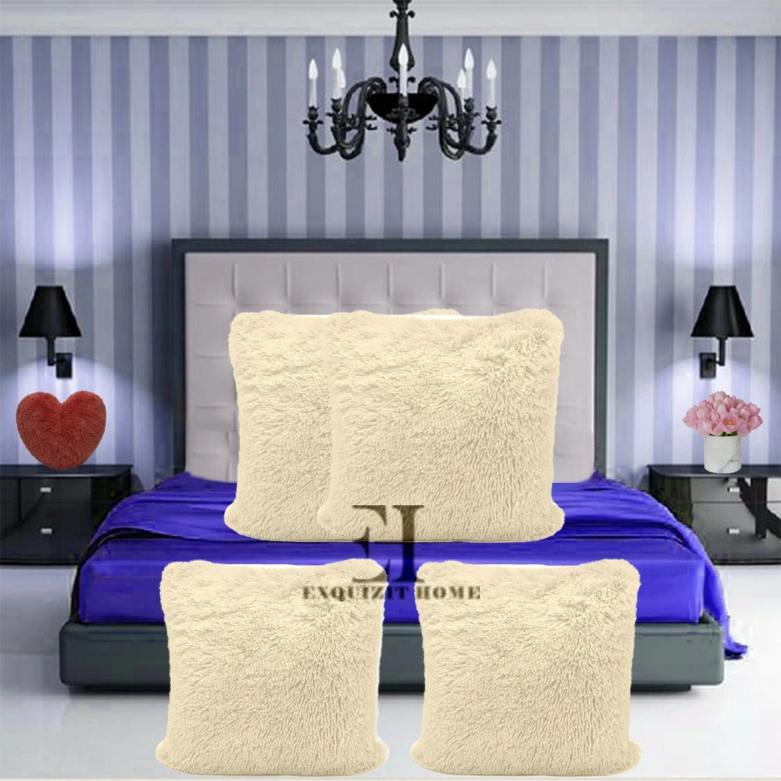 Teddy Fleece Set of 4 x Cushion Covers 43 x 43cm Warm Super Soft Home Sofa Decor