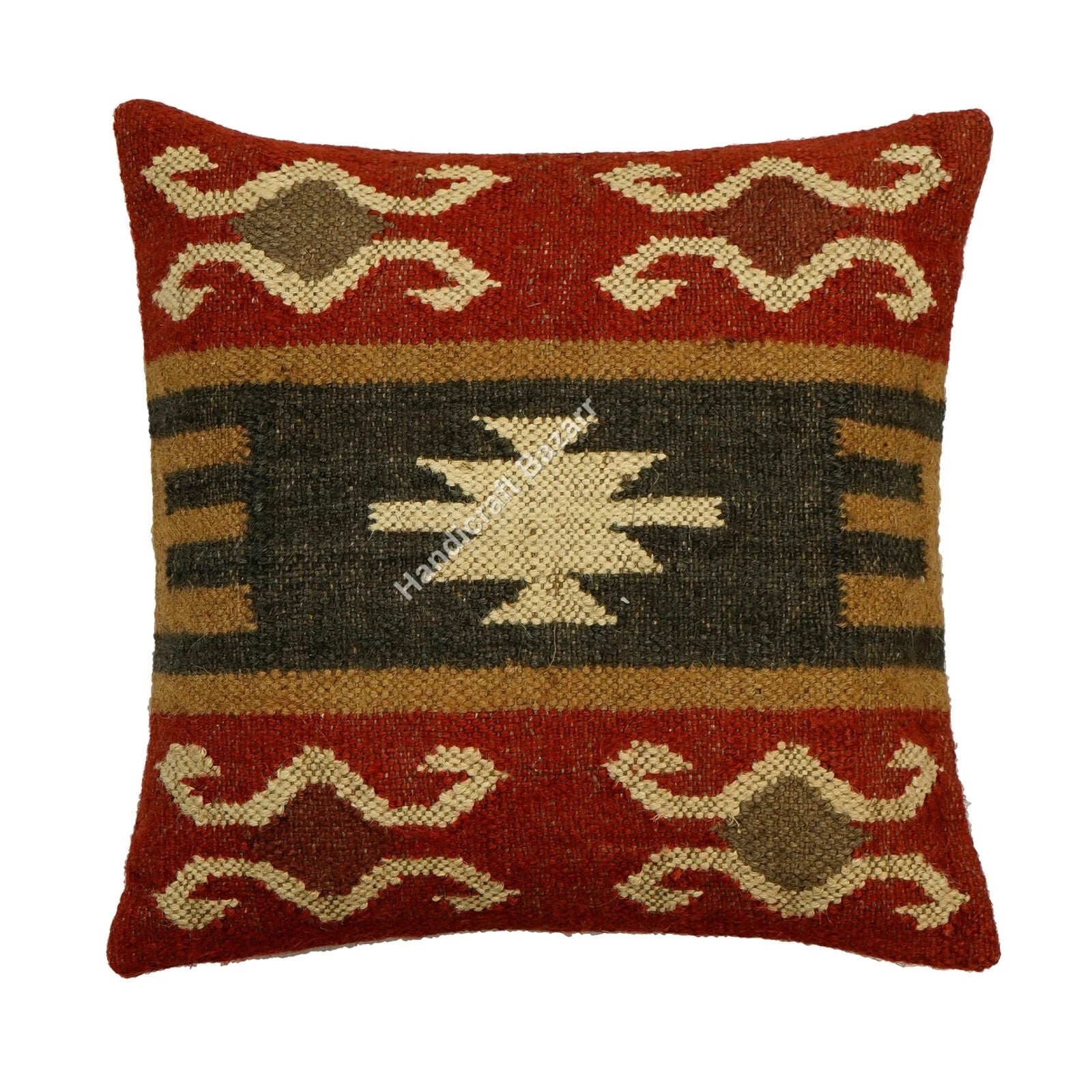 Rustic 2 Pc Kilim Cushion Cover Wool Jute Pillow Living Room Sofa Decor Boho Cas