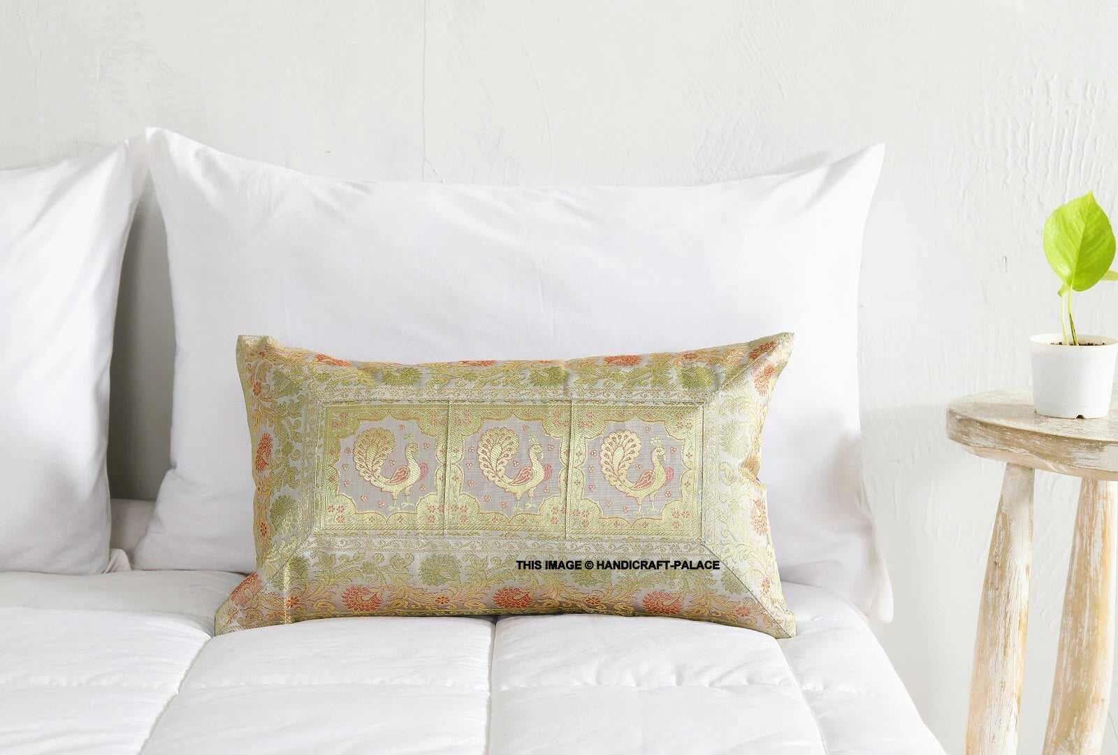 Handmade Brocade Silk Cushion Cover Indian Home Sofa Decor Pillow Case 12"x20"