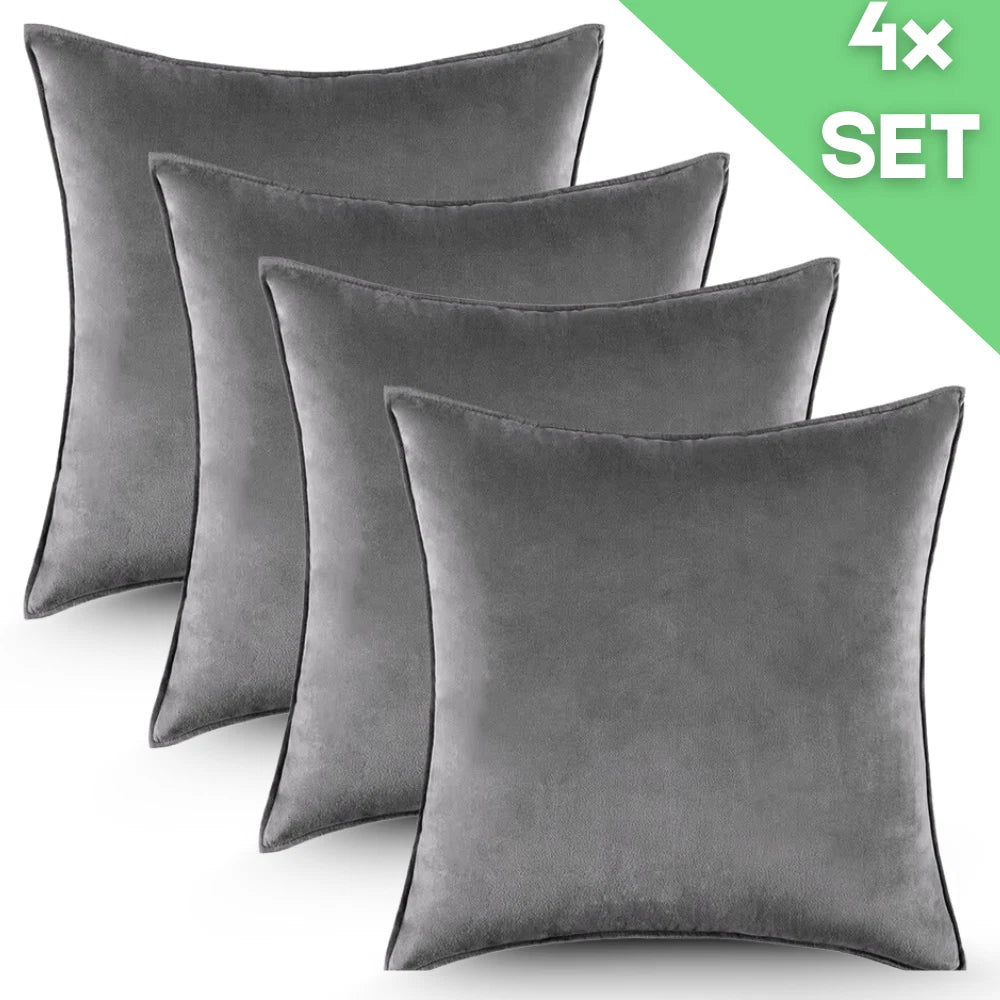 4x Cushion Covers Velvet Cushion Filled Bed Sofa Pillow Settee Protector 18"x18"