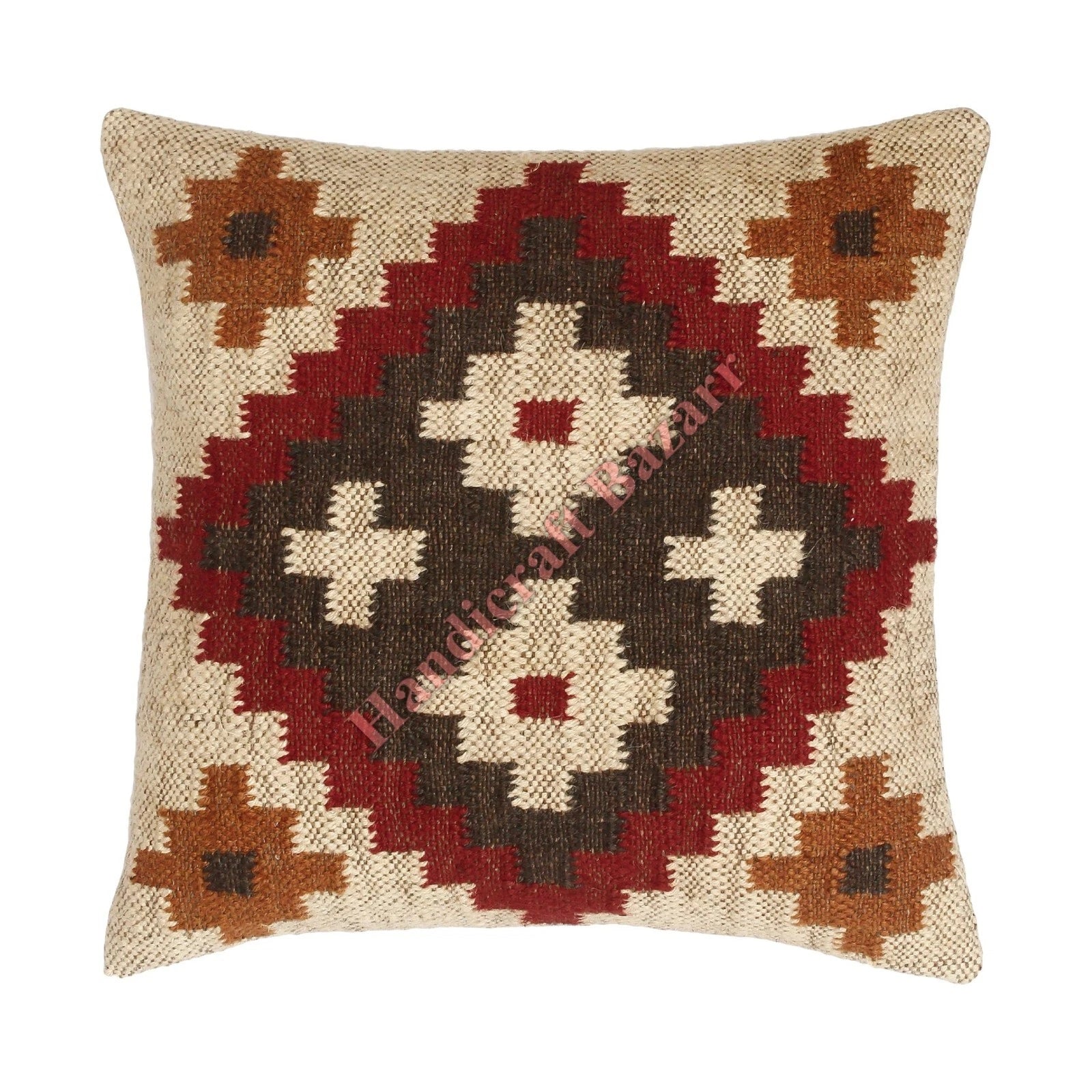 Rustic 2 Pc Kilim Cushion Cover Wool Jute Pillow Living Room Sofa Decor Boho Cas