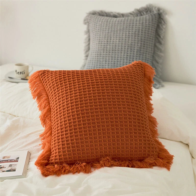 Sofa Bed Knitted Pillowcase Square Tassel Throw Waist Cushion Covers Chair Decor