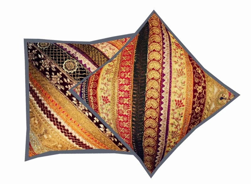 16" SET OF 2 PC INDIAN HOME SOFA DECOR THROW ACCENT FLOOR CUSHION PILLOW COVERS
