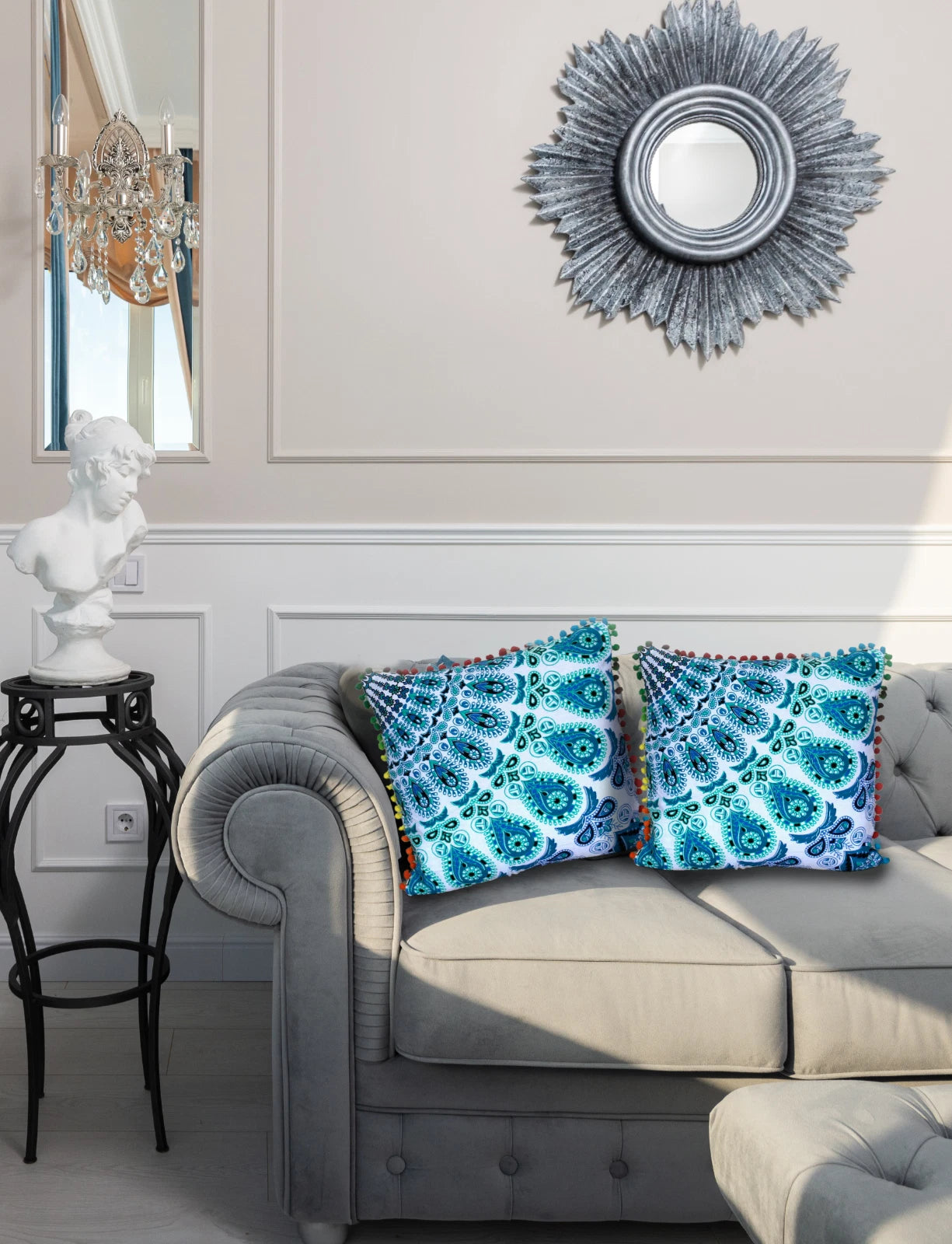 Mandala Square Pillowcase 16x16" Handmade Cotton Pom Pom Cushion Covers Sofa bed