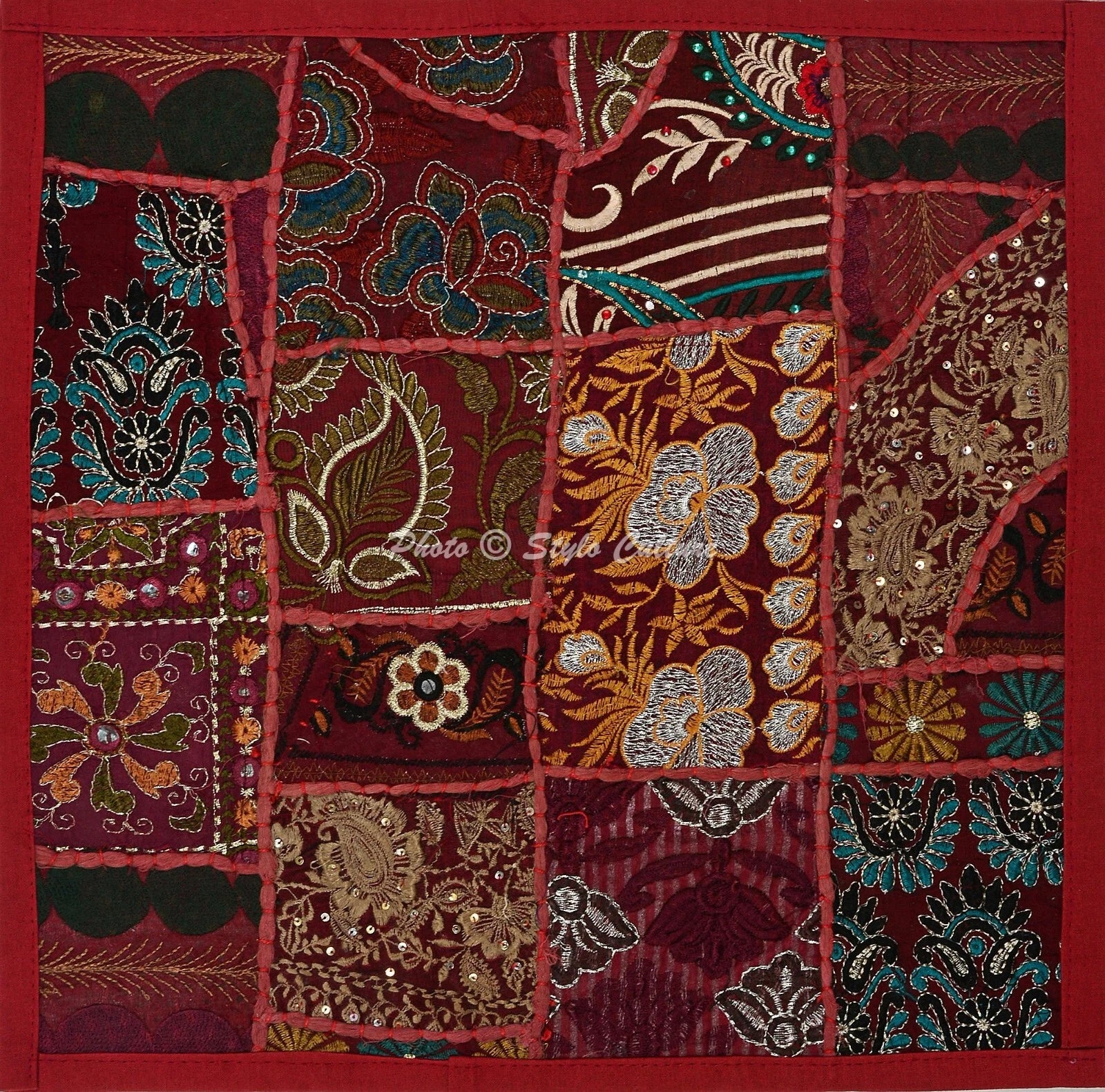 Boho Hippie Yoga Pillow Case Cushion Cover Red Vintage Indian Meditation